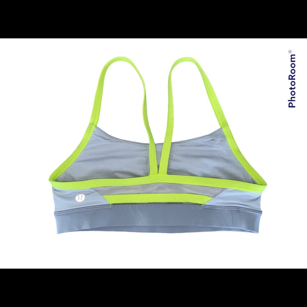 Lululemon sports bra in soft grey and bright yellow